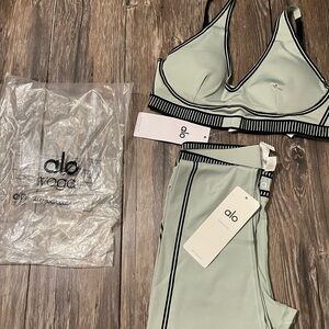 ALO Yoga Mint Green Sports Bra with Black Striped - Medium